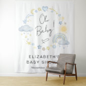Boho Rainbow Boy Baby Shower Welcome Backdrop タペストリー (インサイチュ)