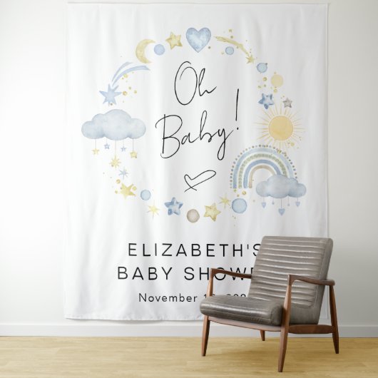 Boho Rainbow Boy Baby Shower Welcome Backdrop タペストリー (インサイチュ)