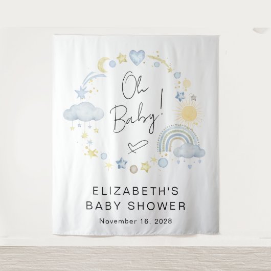 Boho Rainbow Boy Baby Shower Welcome Backdrop タペストリー (正面)