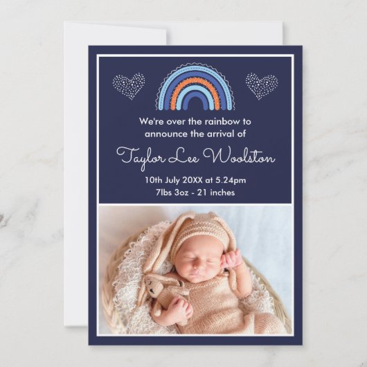 Boho Rainbow Boy Navy Blue生誕発表 案内状 (正面)