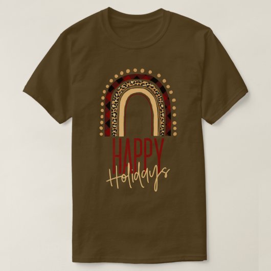 Boho Rainbow Buffalo Plaid Leopard Print Happy Hol Tシャツ (デザイン正面)