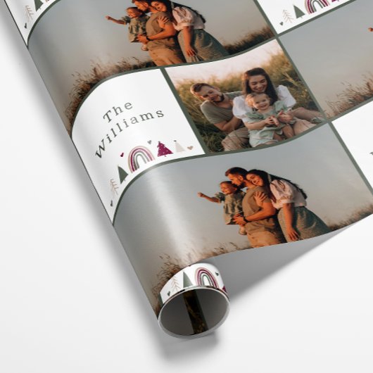 Boho Rainbow Christmas Family Photo Collage ラッピングペーパー