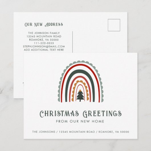 Boho Rainbow Christmas Greetings from New Home 案内ポストカード (正面/裏面)