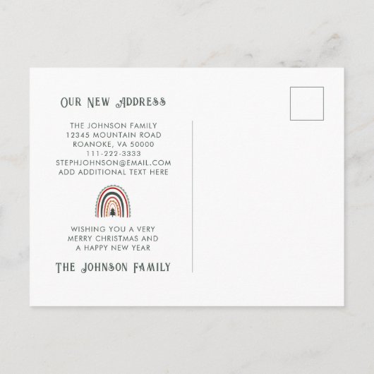 Boho Rainbow Christmas Greetings from New Home 案内ポストカード (裏面)