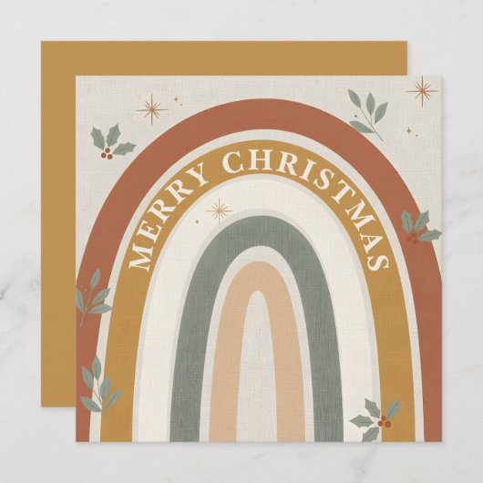 Boho Rainbow Christmas Holiday Greeting Card シーズンカード (正面/裏面)