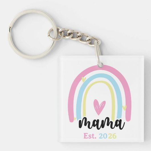 Boho Rainbow Custom Mama Est. Year Keepsake キーホルダー (正面)