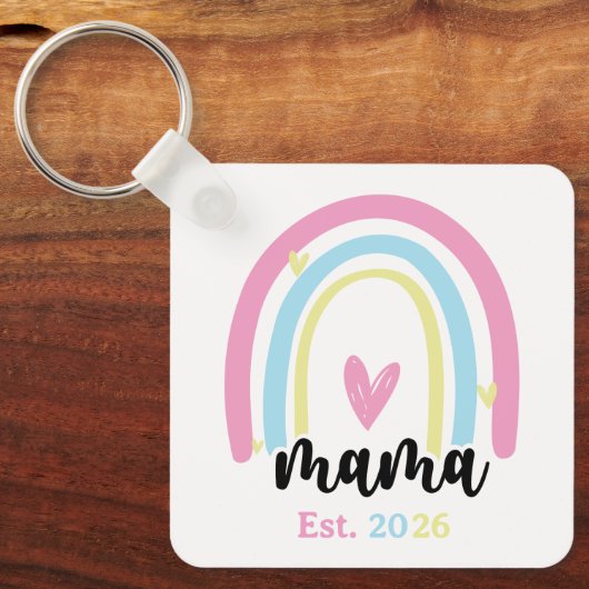 Boho Rainbow Custom Mama Est. Year Keepsake キーホルダー (正面)