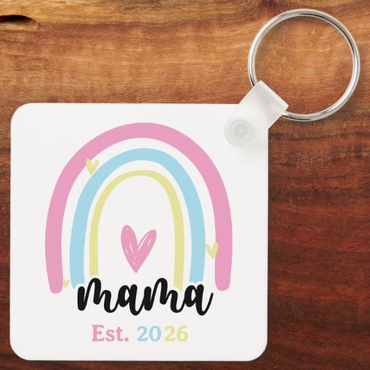 Boho Rainbow Custom Mama Est. Year Keepsake キーホルダー (裏面)