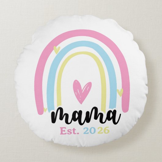 Boho Rainbow Custom Mama Est. Year Keepsake ラウンドクッション (正面)