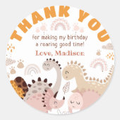 Boho Rainbow Dinosaurs Birthday Party Thank You ラウンドシール (正面)