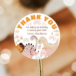 Boho Rainbow Dinosaurs Birthday Party Thank You ラウンドシール