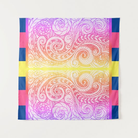 Boho Rainbow Doodle Wall Tapestry タペストリー (正面(横))