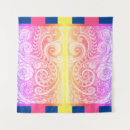 Boho Rainbow Doodle Wall Tapestry タペストリー (正面)