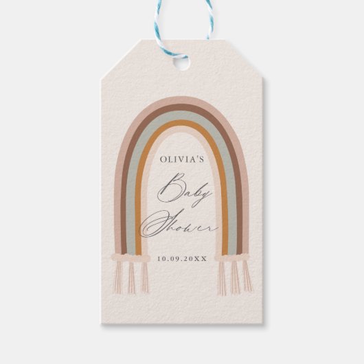 Boho Rainbow Earthトーン赤ちゃんシャワーのお気に入り ギフトタグ (正面)