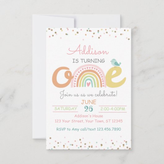 Boho Rainbow First Birthday Party Invitation ONE 招待状 (正面)
