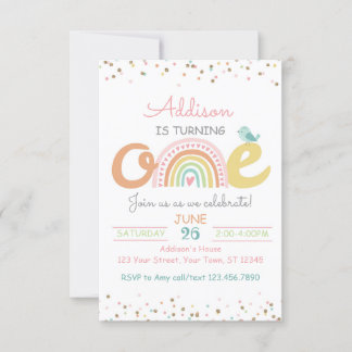 Boho Rainbow First Birthday Party Invitation ONE 招待状