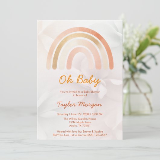 Boho Rainbow Floral Gender Neutral Baby Shower 招待状 (スタンド正面)
