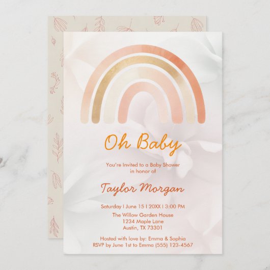 Boho Rainbow Floral Gender Neutral Baby Shower 招待状 (正面/裏面)