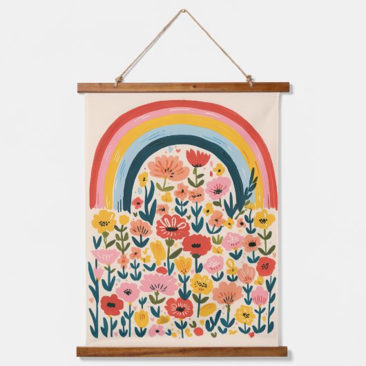 Boho Rainbow Flower Scandinavian Cute Illustration 吊り下げ型タペストリー (正面)