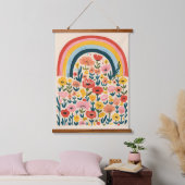 Boho Rainbow Flower Scandinavian Cute Illustration 吊り下げ型タペストリー (寝室)
