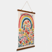 Boho Rainbow Flowers Illustration First Name 吊り下げ型タペストリー (傾斜あり)