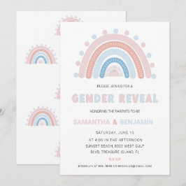Boho Rainbow Gender Reveal招待状,ブルー&ピンク 招待状