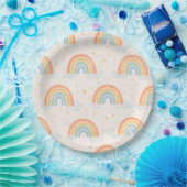 Boho Rainbow Gender Reveal Paper Plates Neutral ペーパープレート (パーティー)