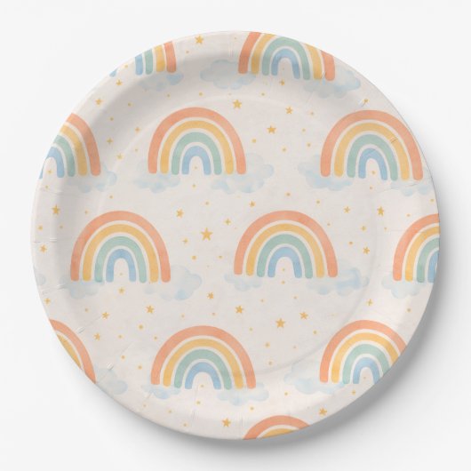 Boho Rainbow Gender Reveal Paper Plates Neutral ペーパープレート (正面)