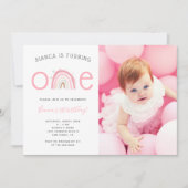 Boho Rainbow Girl's 1st Birthdayパーティー写真Invite 招待状 (正面)