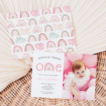Boho Rainbow Girl's 1st Birthdayパーティー写真Invite
