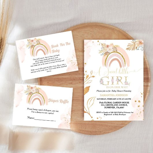 Boho Rainbow Grassベビーシャワーおむつリクエスト エンクロージャーカード