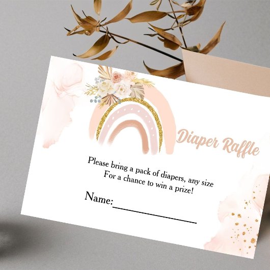 Boho Rainbow Grassベビーシャワーおむつリクエスト エンクロージャーカード