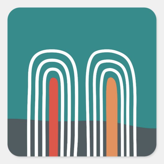 Boho rainbow hand drawn design スクエアシール (正面)