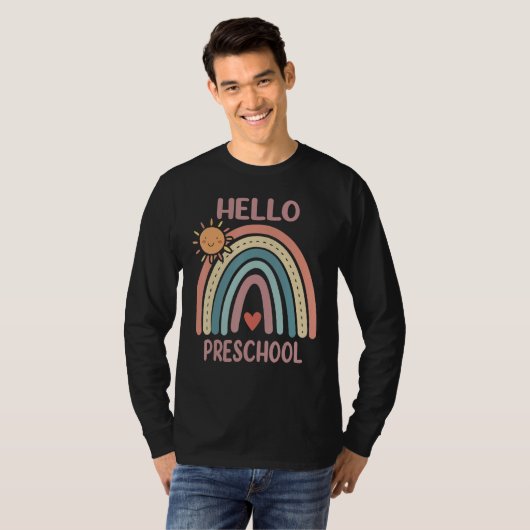 Boho Rainbow Heart For Teachers Women Hello Presch Tシャツ (正面フル)