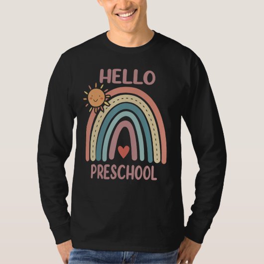 Boho Rainbow Heart For Teachers Women Hello Presch Tシャツ (正面)