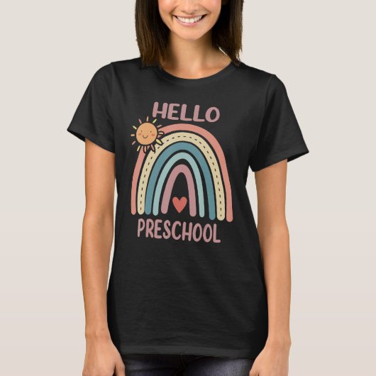 Boho Rainbow Heart For Teachers Women Hello Presch Tシャツ (正面)