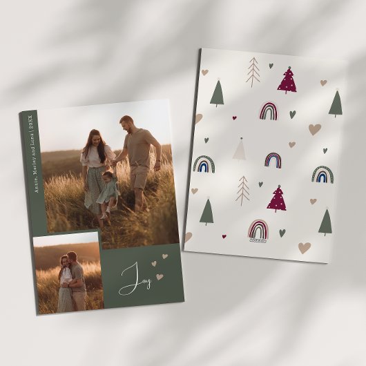 Boho Rainbow & Joy Two Photo Christmas シーズンカード