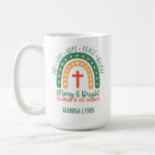 Boho Rainbow Merry and Bright Christmas コーヒーマグカップ (左)