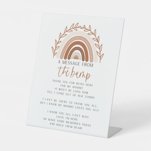 Boho Rainbow Message from the Bumpベビー標識 台座サイン (正面)