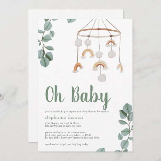Boho Rainbow Mobile Baby Shower by Mail Greenery 招待状 (正面/裏面)