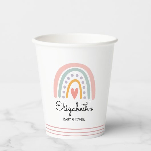 Boho Rainbow | Modern Pastel Baby Shower Girl 紙コップ (正面)