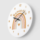 Boho Rainbow Nursery Name Wall Clock ラージ壁時計 (傾斜)