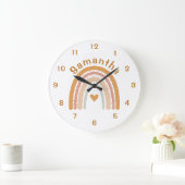 Boho Rainbow Nursery Name Wall Clock ラージ壁時計 (ホーム)