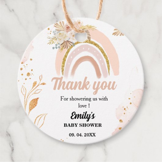 Boho Rainbow Pampas Grass Thank you Baby Shower フェイバータグ (正面)