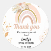 Boho Rainbow Pampas Grass Thank you Baby Shower ラウンドシール (正面)