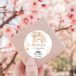 Boho Rainbow Pampas Grass Thank you Baby Shower ラウンドシール