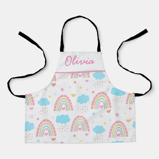 Boho rainbow pattern with clouds pastel Girls  エプロン (正面)