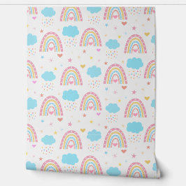 Boho rainbow pattern with clouds pastel Nursery  壁紙