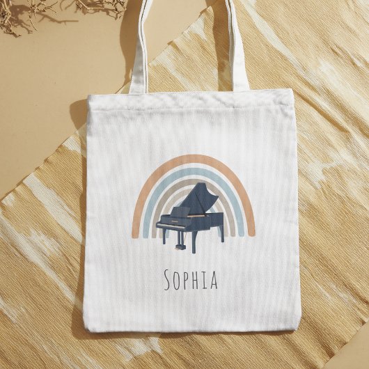 Boho Rainbow Piano Music Custom Name トートバッグ