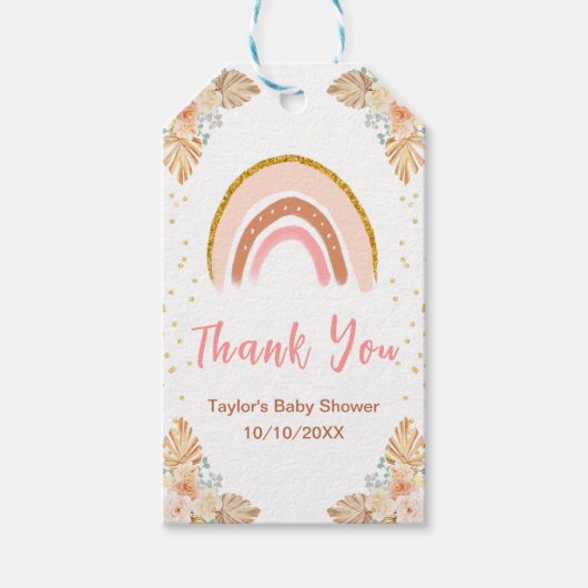 Boho Rainbow Pink Baby Showerありがとう ギフトタグ (正面)